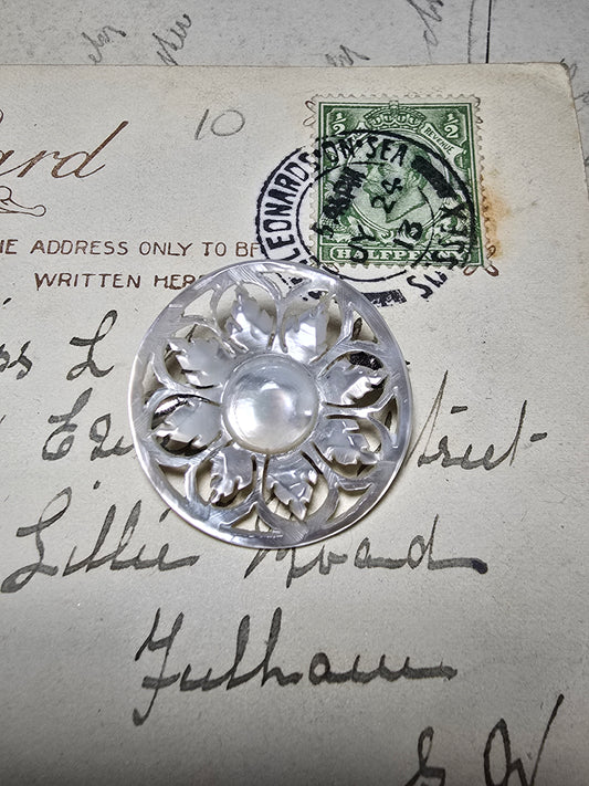 Vintage carved Mother of Pearl brooch.